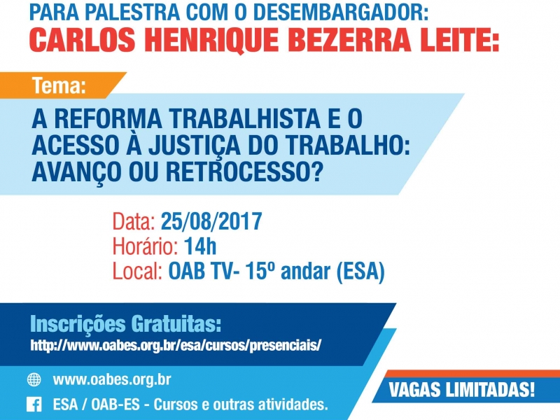 Participe das palestras da ESA/OAB-ES. Foto: Divulgação.