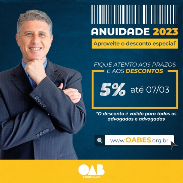 OAB-ES oferece desconto de 5% na anuidade até 07/03