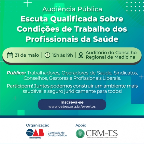 OAB-ES realiza Audiência Pública para debater as condições de trabalho dos profissionais de saúde