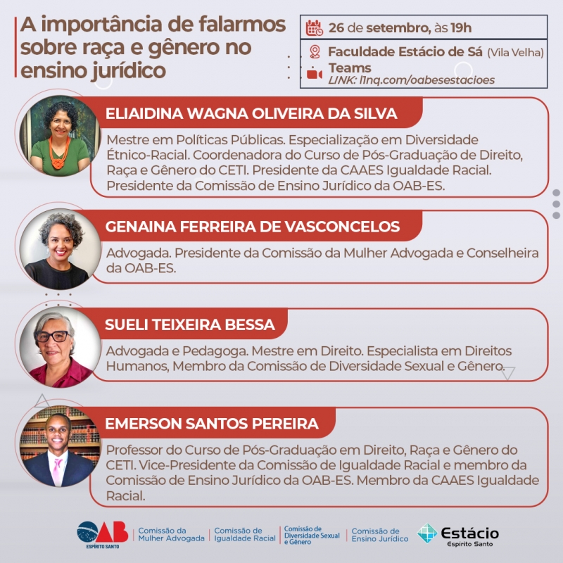 OAB-ES realiza palestra sobre a importância de raça e gênero no ensino jurídico