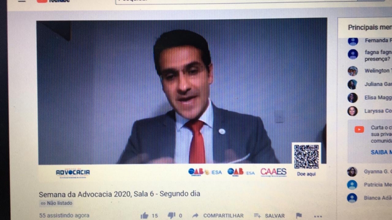 Trabalhos das comissões da OAB-ES são temas dos debates no segundo dia da Semana da Advocacia 2020