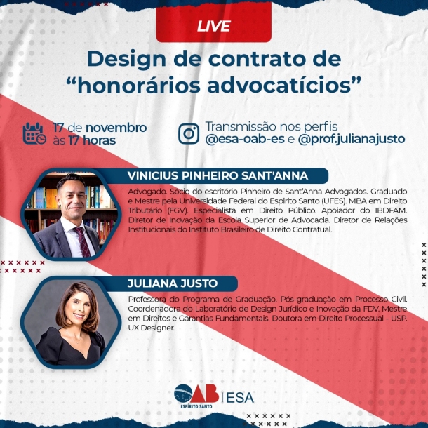 ESA-ES promove live sobre honorários advocatícios, nesta quinta-feira (17/11), &agrave;s 17h