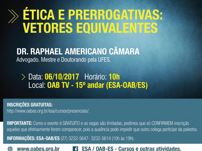 Participe dos cursos da ESA/OAB-ES. Foto: Divulgação.