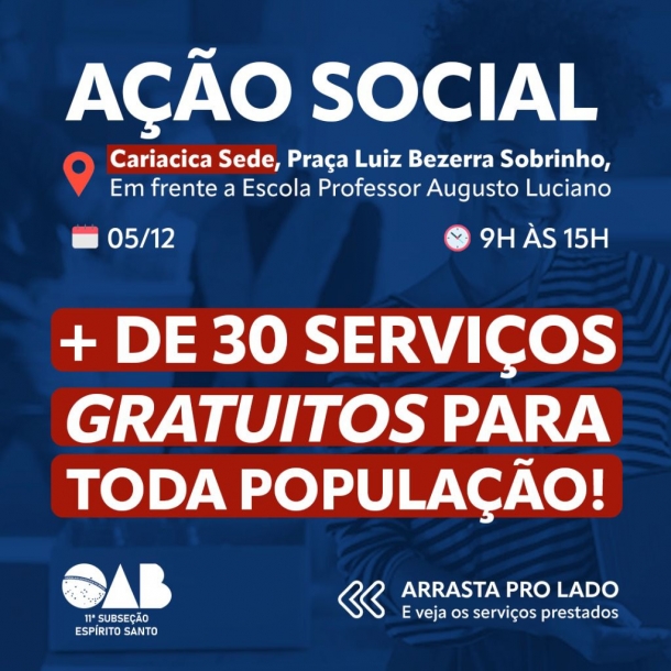 De emissão de documentos a exames: 11ª Subseção de Cariacica da OAB-ES oferece mais de 30 serviços gratuitos &agrave; população nos dias 5 e 6 de dezembro