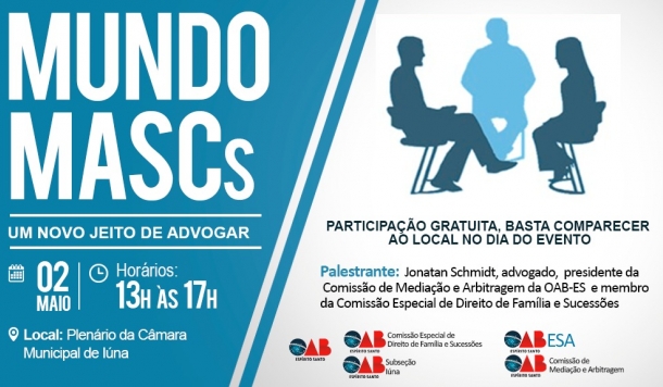 Workshop Mundo MASCS (mediação e solução de conflitos) acontece em Iúna no próximo dia 2 de maio