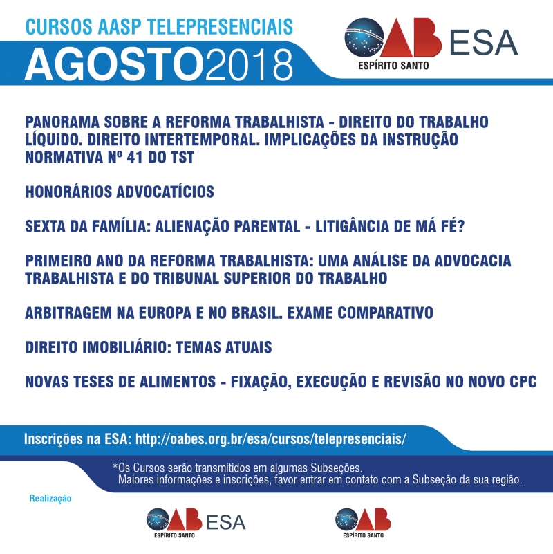 ESA abre inscrições para os cursos telepresenciais de agosto.