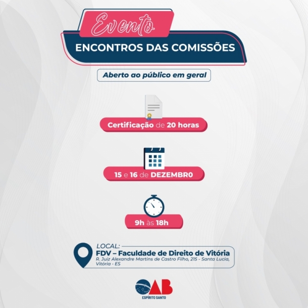 Tudo pronto para o evento “Encontros das Comissões” nesta quinta (15/12) e sexta (16/12)
