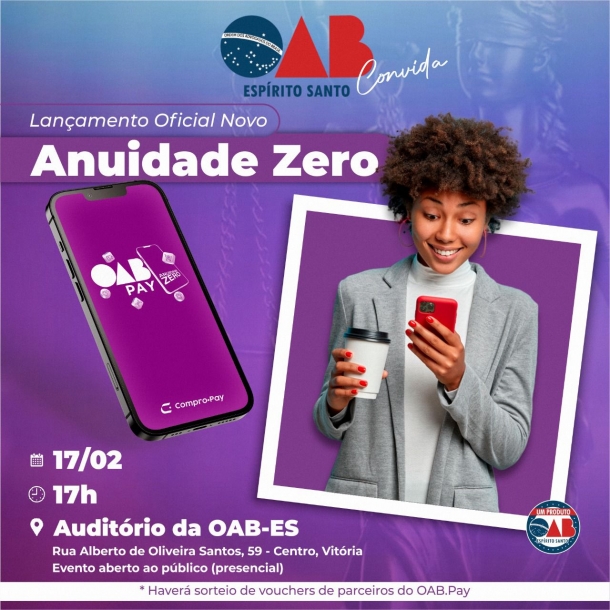 Novo Programa Anuidade Zero da OAB-ES será lançado nesta quinta-feira (17/02)