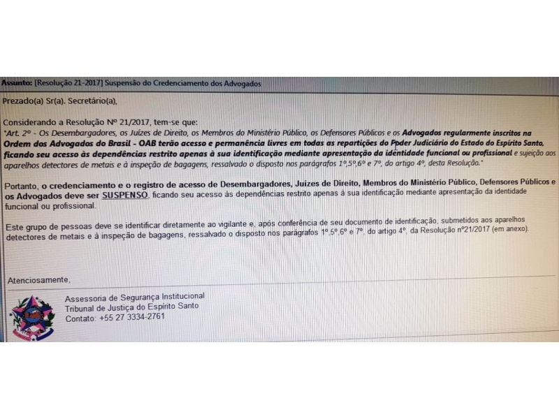 OAB-ES garantiu acesso aos Fóruns sem necessidade de cadastro. Foto: Divulgação.