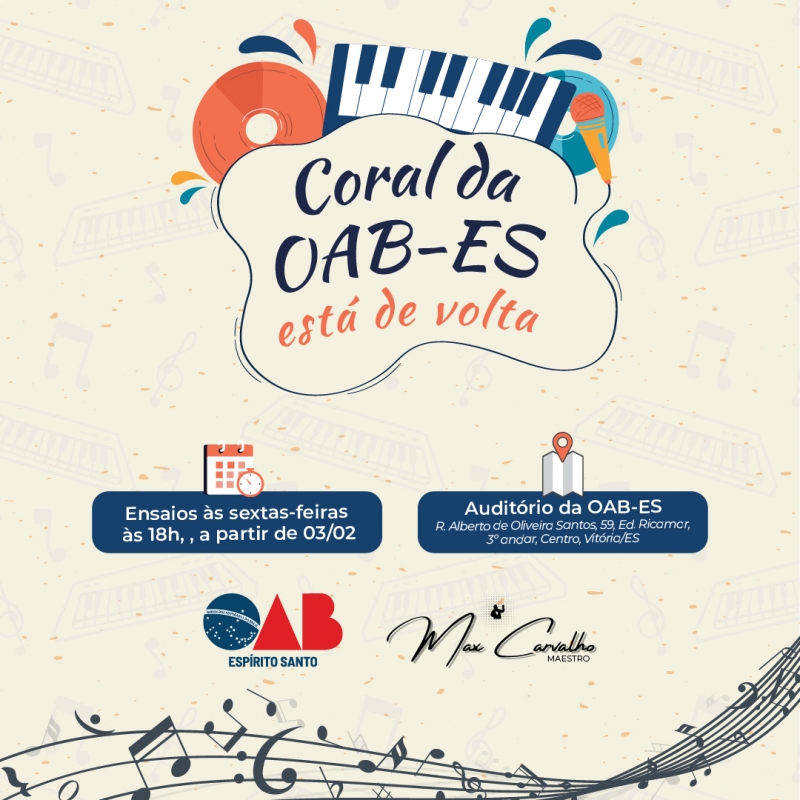 Coral da OAB-ES está de volta e retorna com os ensaios na primeira semana de fevereiro