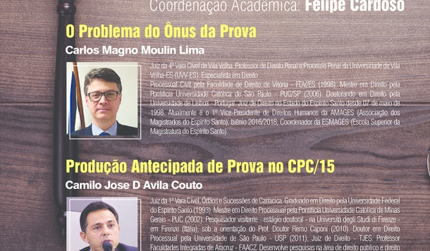Palestra hoje (13) em Vila Velha sobre “Ônus da Prova”