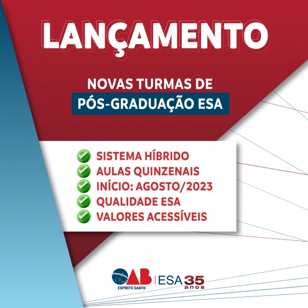 ESA-ES abre novas turmas de pós-graduação para advocacia capixaba
