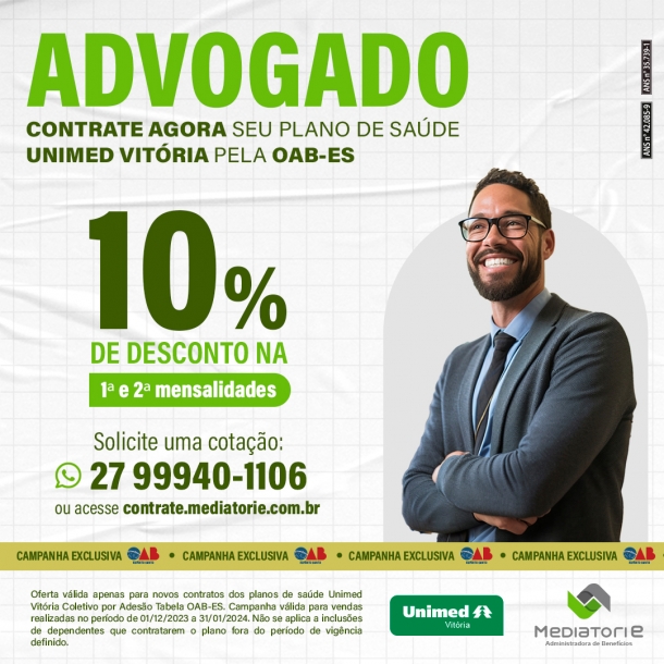 OAB-ES e Mediatorie: parceria exclusiva para planos de saúde Unimed Vitória e planos Odontológicos sem cobrança de taxa de adesão