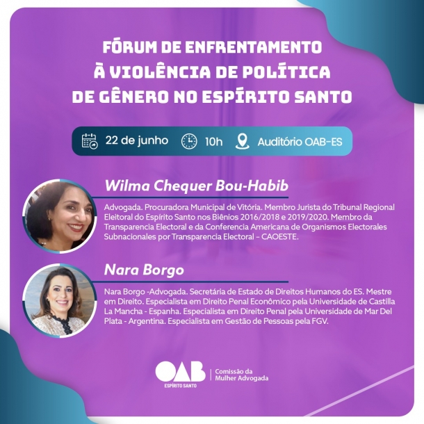 OAB-ES e TRE-ES promovem Fórum de Enfrentamento &agrave; Violência de Política de Gênero nesta quinta-feira   
