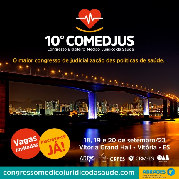 As inscrições para o 10° Congresso Brasileiro Médico e Jurídico da Saúde em Vitória estão abertas