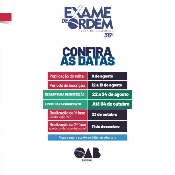 Reaberto o prazo de inscrições para o 36º Exame de Ordem Unificado