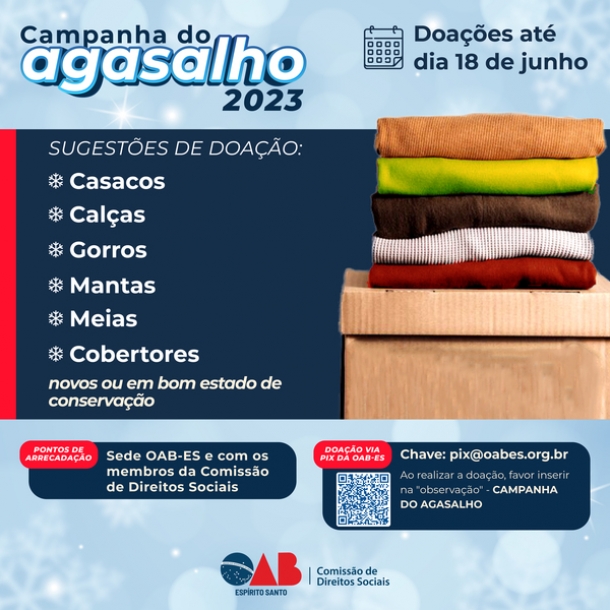OAB-ES promove 5ª edição Campanha do Agasalho