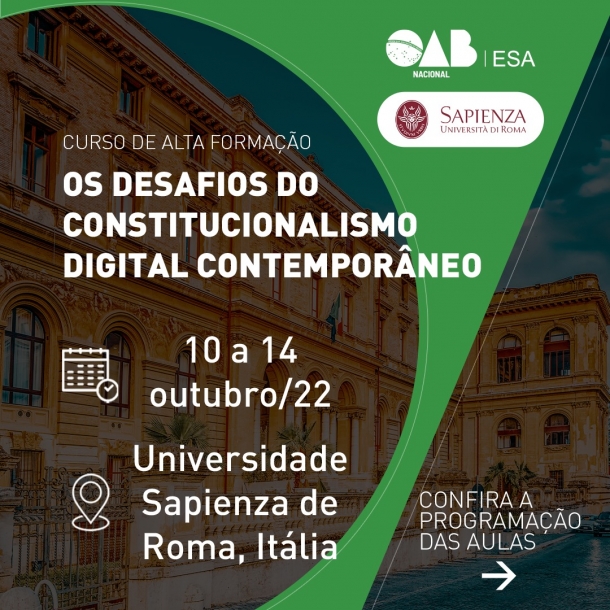ESA Nacional realiza curso “Os desafios do constitucionalismo digital contemporâneo”, na Universidade Sapienza de Roma