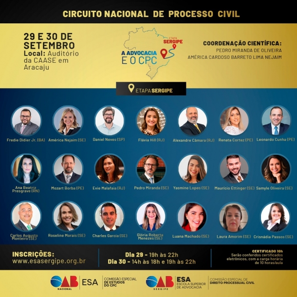 OAB-ES apoia o Circuito Nacional de Processo Civil realizado pela OAB-SE