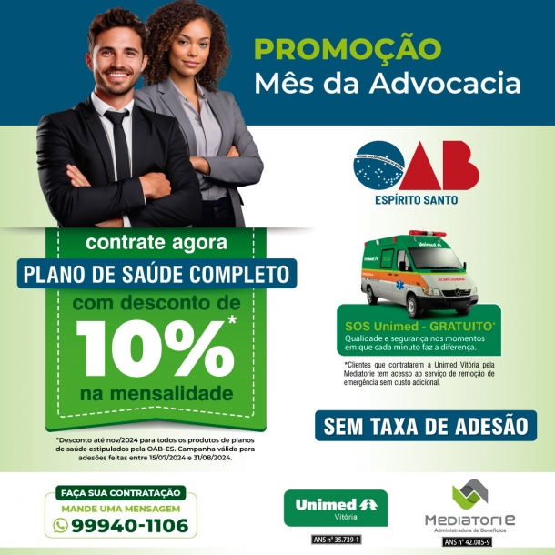 Promoção Mês do Advogado: 10% de Desconto nos Planos de Saúde Unimed Vitória