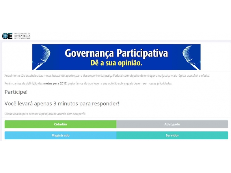 Justiça Federal convida advogados para pesquisa de Governança Administrativa. Foto; Divulgação.