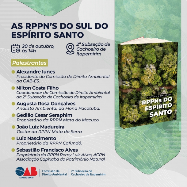 OAB-ES e Subseção de Cachoeiro de Itapemirim promovem evento para debater sobre RPPNs do Sul do Estado